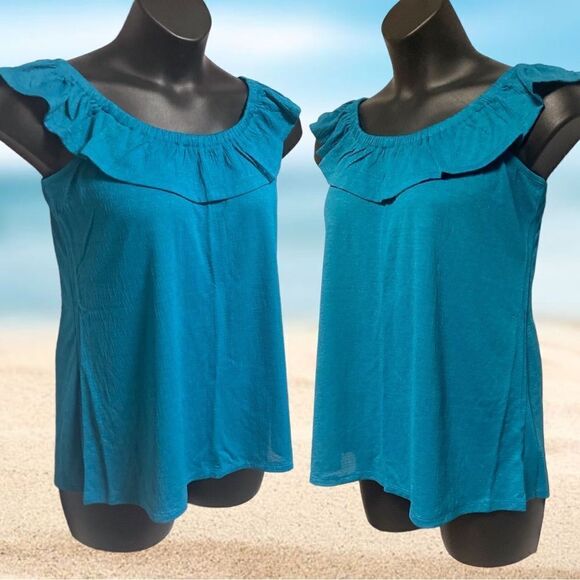 Lane bryant Aqua Blue Classic Off-The-Shoulder Ruffle Tank New with Tags - Picture 5 of 11